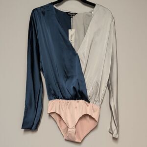 NWT Colorblock Bodysuit in Navy, Silver, and Blush